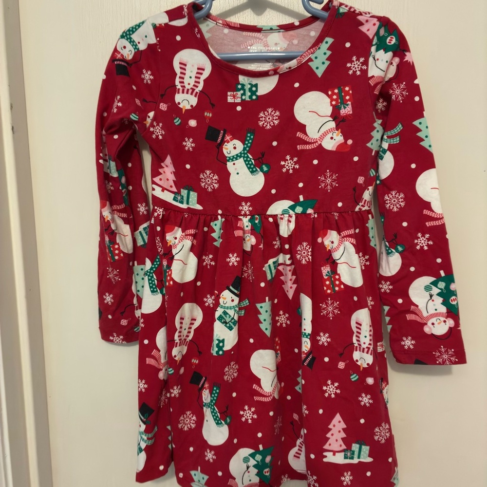 The Children's Place Red and Aqua Snowman Knit Dress
